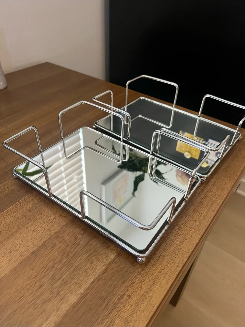 Chrome and Mirror Bath Vanity Tray - Modern Organizer